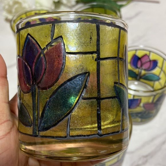 Vintage West Virginia Glass Tulip Design Stained Glass tumblers Cup Set of 6 - Picture 9 of 17